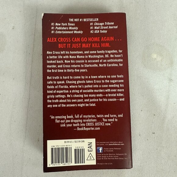 James Patterson Cross Justice 2016 Paperback Thriller Alex Cross Series - Picture 2 of 3